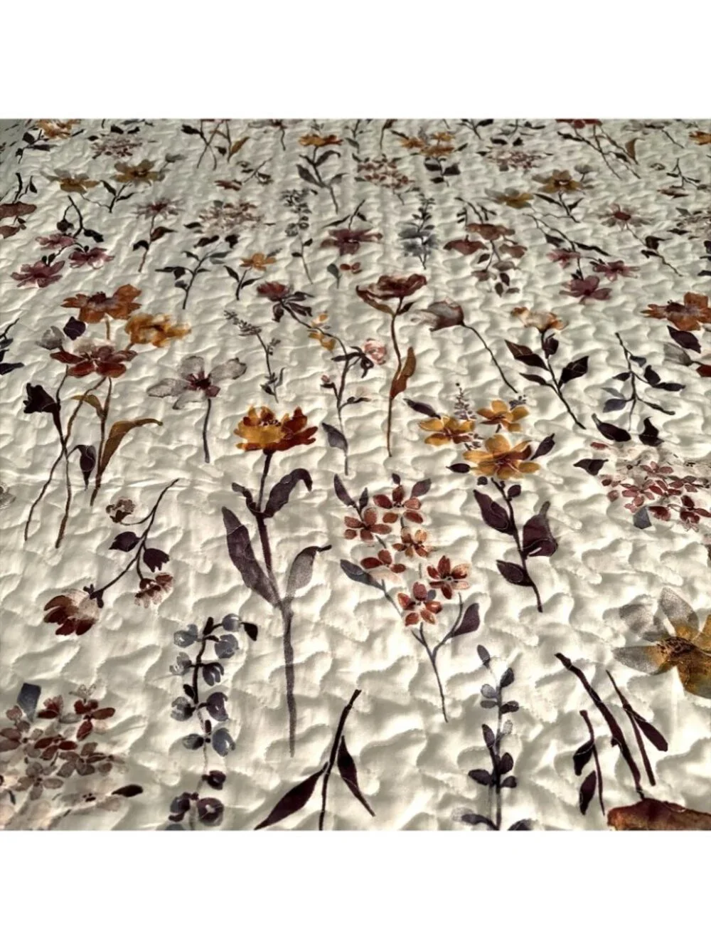 Vintage Quilted Bedspread W/ 2 Standard Shams Full Size Multicolor Floral Retro